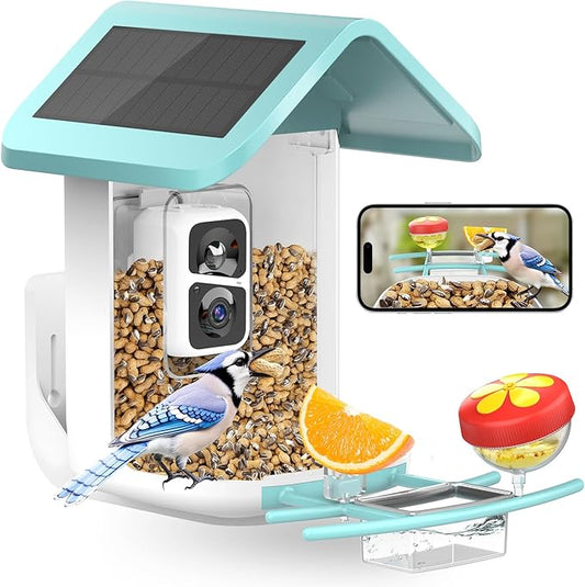 Bird Feeder with Camera: Solar Powered Smart Bird Camera Feeder 2K Live Feed for Backyard - AI Identify Auto Capture Videos, Gifts for Birdlovers Mom Dad, 2.4GHz WiFi