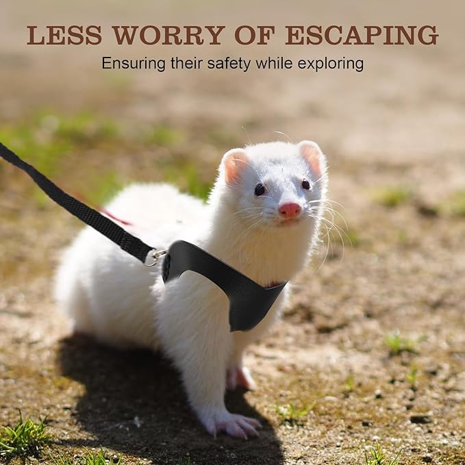 Sugar Gilder Harness and Leash, 3 Pack Small Animal Walking Training Vest Accessories for Hamster Squirrel Rabbit Reptile (Black)