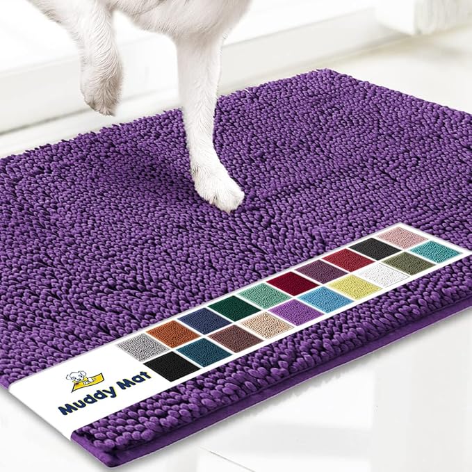 Muddy Mat® AS-SEEN-ON-TV Highly Absorbent Microfiber Door Mat and Pet Rug, Non Slip Thick Washable Area and Bath Mat Soft Chenille for Kitchen Bathroom Bedroom Indoor and Outdoor - Purple 24" x 120"