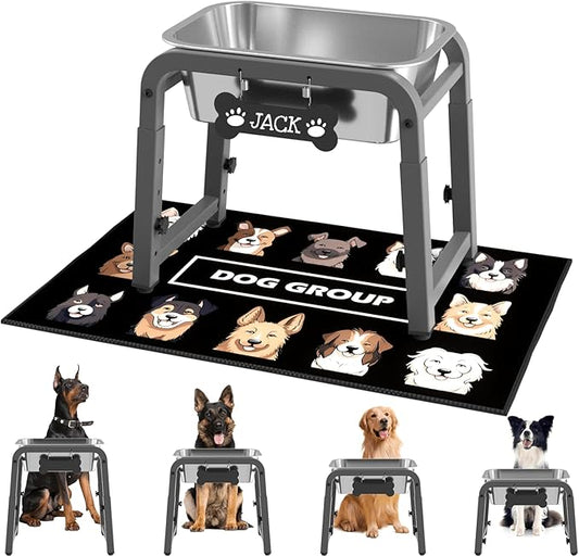 1.2 Gallon Elevated Dog Water Bowl, Height Adjustable (11–17'') Raised Stainless Steel Bowl with Spill-Proof Mat & Sturdy Metal Stand, Tip-Proof, Easy to Clean, Indoor & Outdoor Use