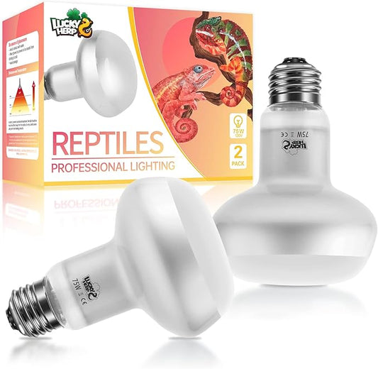 LUCKY HERP Intense Heat Lamp Bulbs for Reptiles 75W 2 Pack, UVA Daylight Reptile Heat Lamp, Reptile Basking Heat Light Bulb for Amphibian, Tortoise, Bearded Dragon, Lizard, Turtle, Snake Heating Use