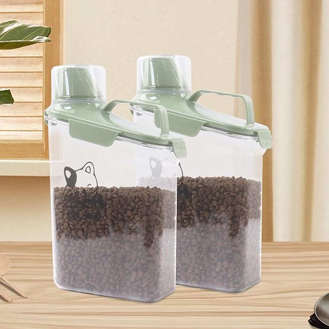 Pet Food Storage Container with Measuring Cup and Pour Spout - Airtight, Leakproof, Portable Cat Food Dispenser - Green