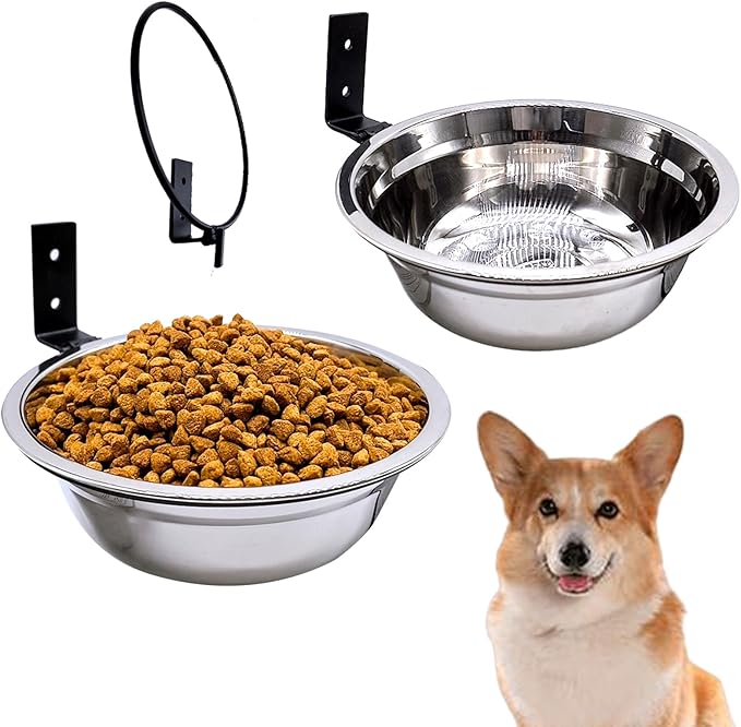 Wall Mounted Dog Bowls-2 * 29 Oz, 304 Stainless-Steel Raised Adjustable Height Dog Food and Water Bowls, Elevated Pet Comfort Feeding Bowl for Medium Large Dogs Cats(Collapsible)