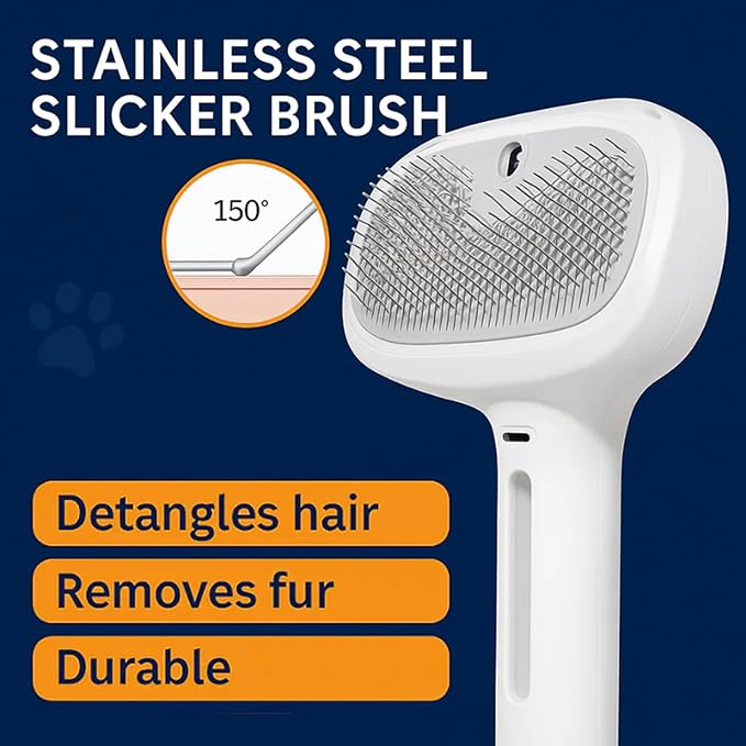 Renu Dog Brush, Renu FreshFur Dog Shower Brush + Bathing Solution, 3 in 1 Self Cleaning Steamy Pet Brushes, Dog Grooming Tool for Long & Short Hair, Removes Loose Hair Reduces Shedding (White)