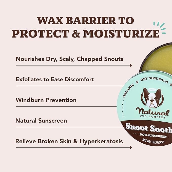 Natural Dog Company Snout Soother Dog Nose Balm, 4 oz. Tin, Dog Balm for Paws and Nose, Moisturizes & Soothes Dry Cracked Noses, Plant Based Nose Cream for Dogs