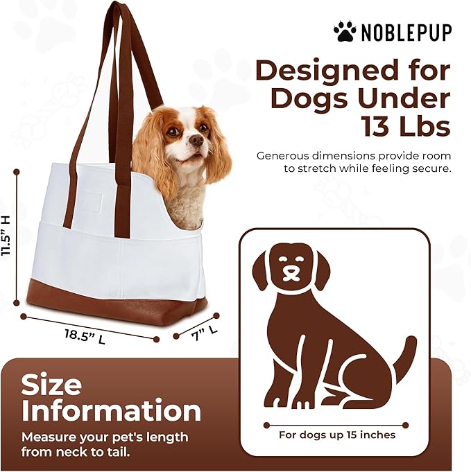 Luxury Dog Purse Carrier - White Faux Leather Pet Carrier, Secure Harness Clip, Tote Bag for Small Dogs and Puppies