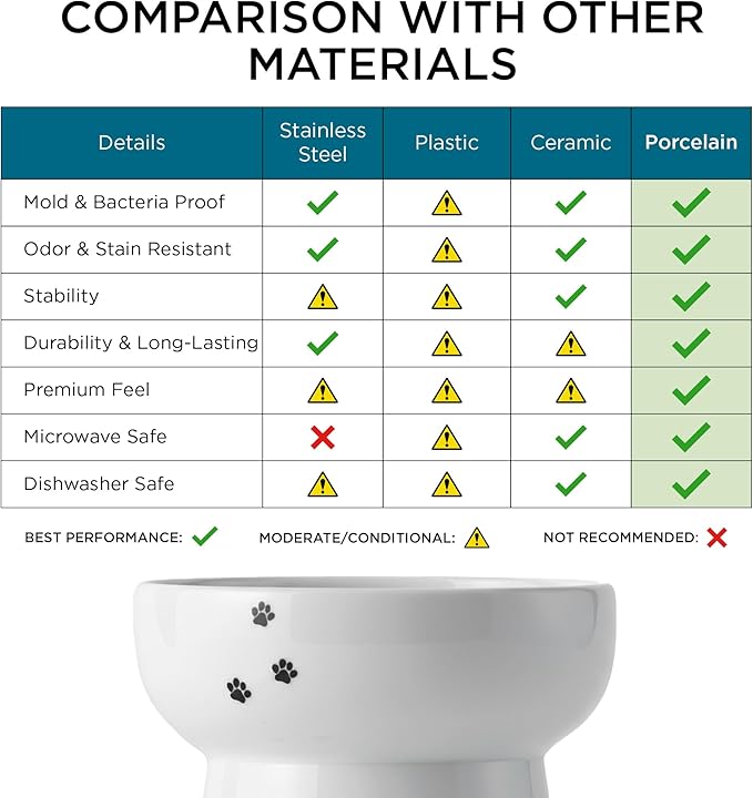 Necoichi Elevated Cat Water Bowl – Ceramic Raised Cat Bowl, Prevents Neck & Whisker Fatigue – Dishwasher & Microwave Safe – Pet Water Bowl for Cats (Cat, Extra Tall)