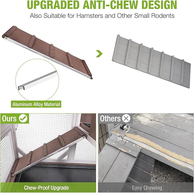 Gutinneen 2-Story Rabbit Hutch with Chew-Proof Ramp & Leak-Proof Trays - Indoor/Outdoor 39.3" Wooden Rabbit Cage with Wheels for Rabbits, Guinea Pigs