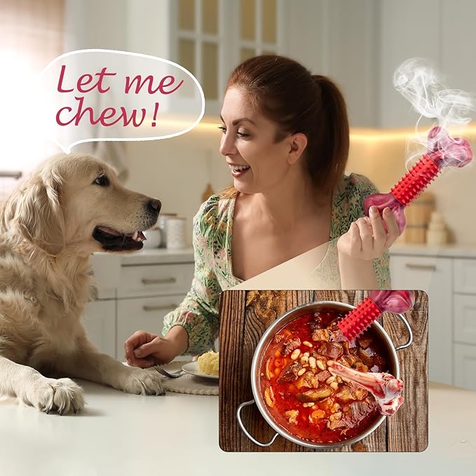 Apasiri Tough Dog Toys for Aggressive Chewers Large Breed, 2-Pack Dogs Chew Toys for Large Medium Dogs, Nylon and Rubber Dog-Bones for Teething Chew, Beef Flavor, for Doggo 20-80 lbs