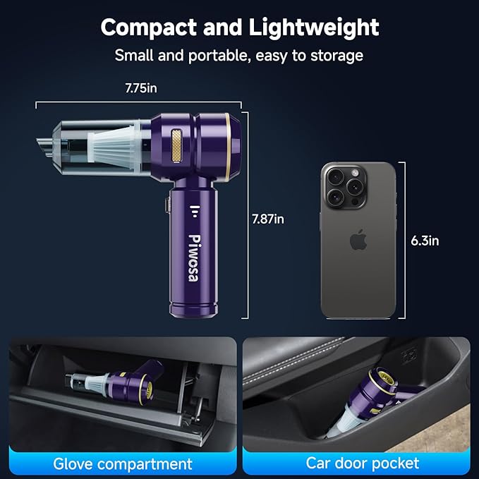 Handheld Vacuum Cordless, Car Vacuum Cleaner with High Power Strong Suction, Compressed Air Dusters with LED Light, Mini Portable Hand Vacuum Blower for Home, Pet (Navy)