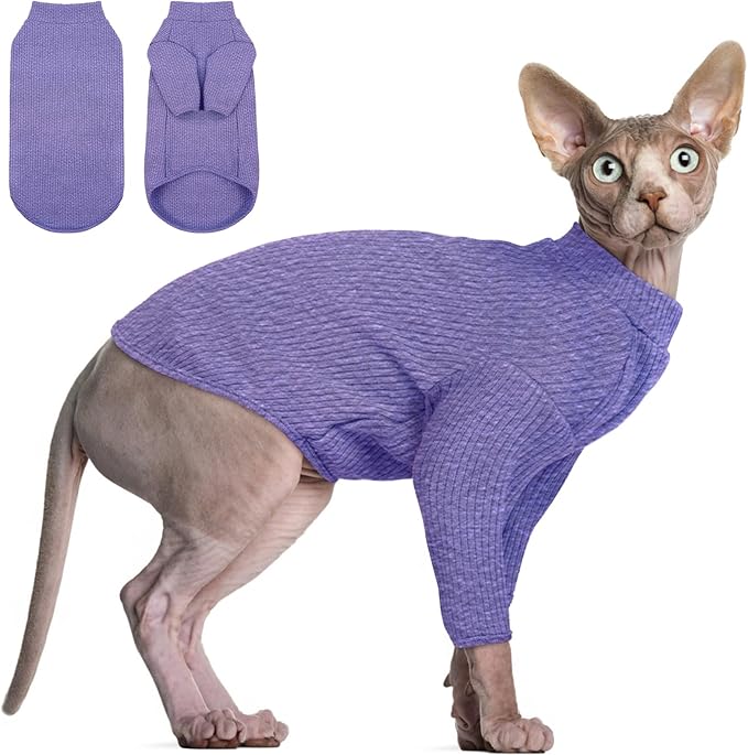 DENTRUN Sphynx Hairless Cats Shirt Pullover Kitten T-Shirts, Breathable Cat Wear Turtleneck Sweater Adorable Cat's Clothes Vest Pajamas Jumpsuit