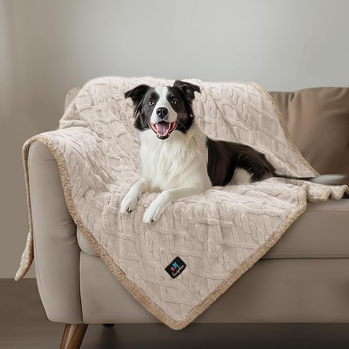 Waterproof Pet Blanket, Liquid Pee Proof Dog Blankets for Sofa Bed Couch, Reversible Sherpa Fleece Furniture Protector Cover for Small Medium Large Dogs Cats,Beige-Thicken Small（40" x 28"）