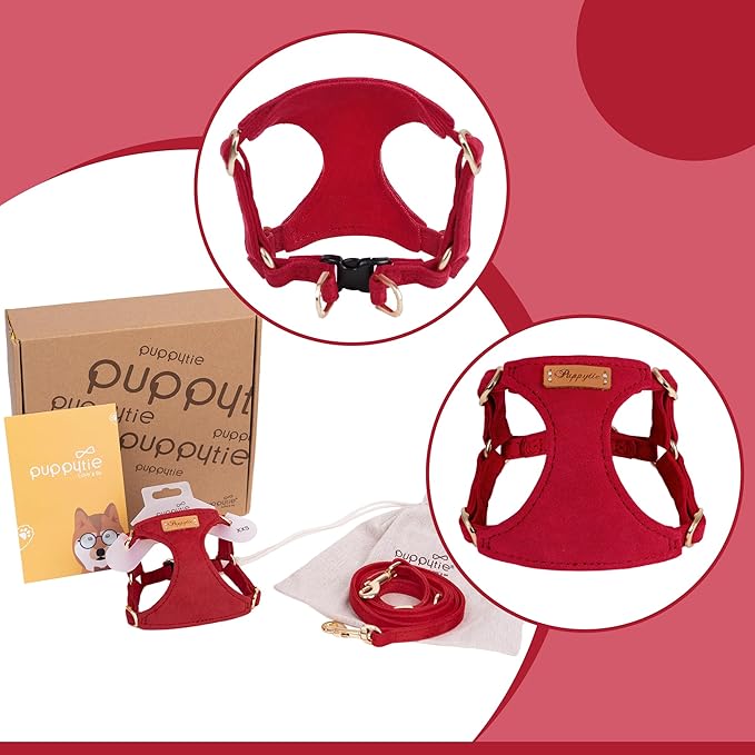 Puppytie No Pull Dog Harness with Multifunction Dog Leash,Soft Adjustable No Choke Escape Proof Pet Harness Vest for Medium Dogs or Large Dogs,red-Camellia,M