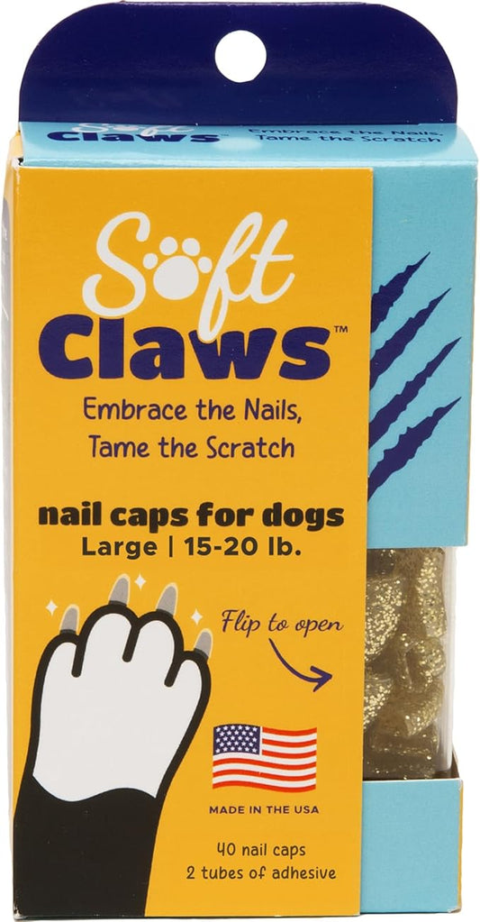 Soft Claws Nail Caps for Dogs with Non-Slip Design Made in USA - 40 Dog Nail Covers for Long-Lasting Protection of Floors and Furniture - Gold Sparkle, Large