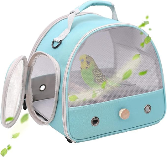 Bird Travel Cage, Portable Small Bird Parrot Parakeet Carrier with Standing Perch, Side Access Window Collapsible(Green, Mesh Windows)
