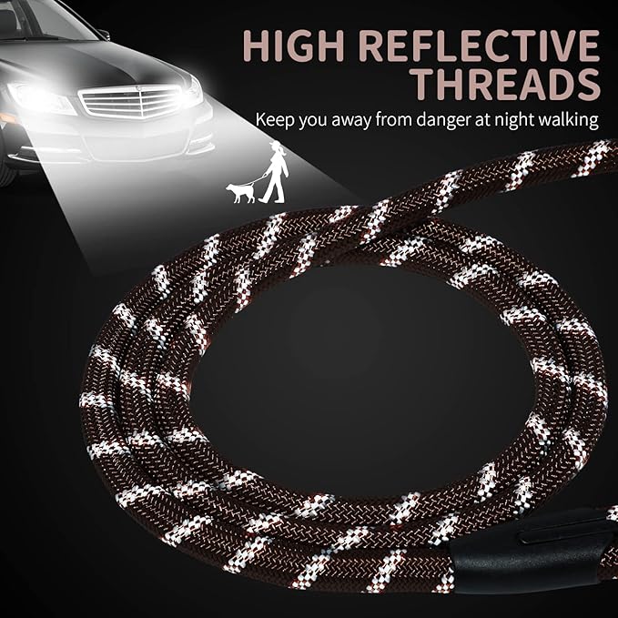 Long Dog Leash for Training 50Ft-Reflective Nylon Rope with Swivel Hook-Recall Agility Lead for Large Small Medium Dogs Outside Walking Hiking-Brown Diam 1/2"