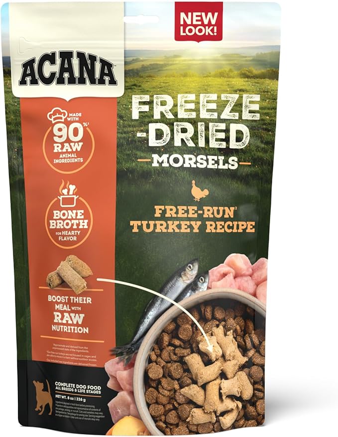 ACANA Grain-Free High Protein Freeze Dried Dog Food & Topper Free-Run Turkey Recipe Morsels 8oz Bag
