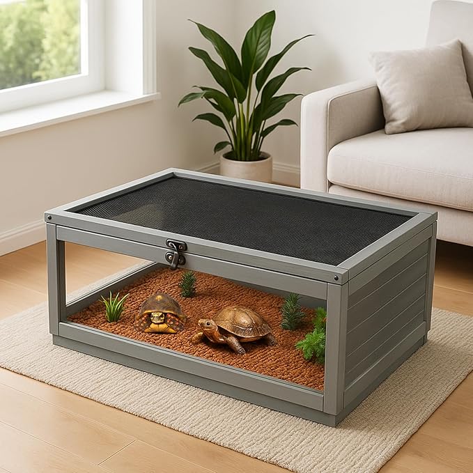 Tortoise Habitat Indoor,Outdoor Reptile Enclosure,Wooden Tortoise House Outdoor,Tortoises Enclosure Indoor (Grey)