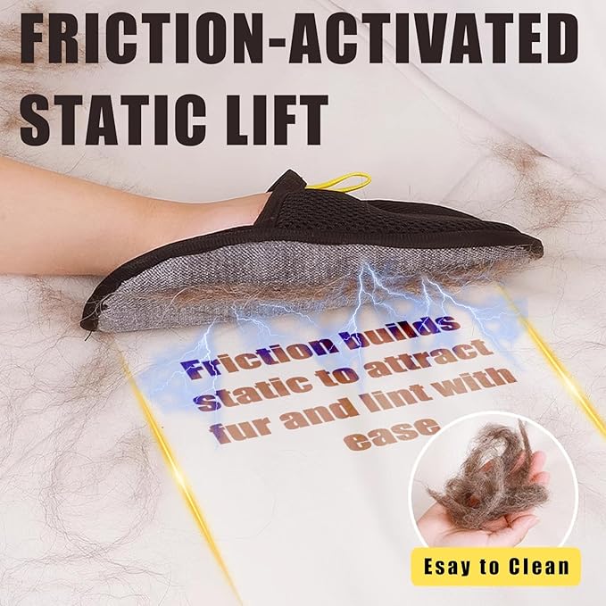 Pet Hair Removal Glove for Furniture, Carpet, Clothes and Car Seats, Electrostatic Cat & Dog Hair Removal Tool, Reusable Pet Hair Remover Glove with Silvervine Sticks (Black, 1 Glove & 2 Sticks)