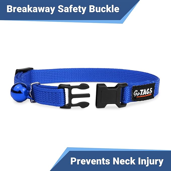 GoTags Personalized Cat Collars with Tag, Engraved Custom Cat Collar with Name and Phone, Breakaway Collar with Safety Buckle and Bell, Adjustable for Cats and Kitten (Blue with Nameplate)
