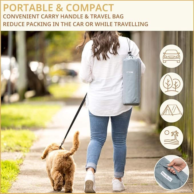 Portable Dog Mat - Waterproof & Foldable Pet Bed - Ideal for Indoor, Outdoor, Cafes, Travel, Camping, Grooming & Training - 39"x30" - Includes Carry Bag - Durable, Washable & Lightweight - Grey