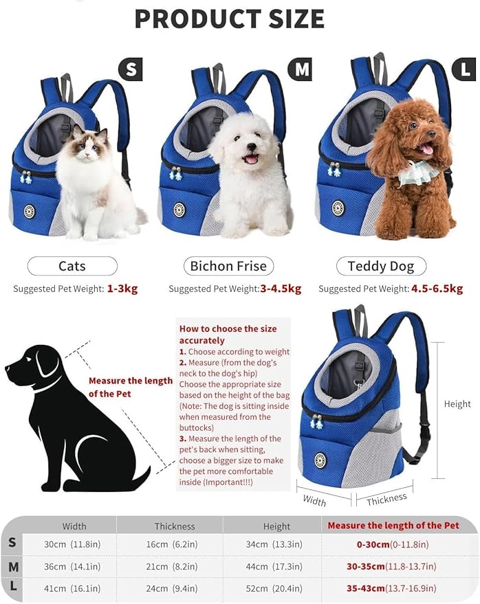 Pet Carrier Backpack,Breathable Dog Backpack Carrier with Adjustable Straps,Side Storage Pockets,Dog Head-Out Backpacks with Safety Belt,Puppy Front and Back Carriers for Small Dogs Cats