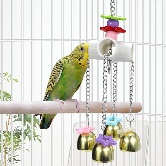 Litewoo Bird Stainless Steel Bell Toys, Safe and Stable Hanging Spoons Pipe Chew Bite Toy（A）