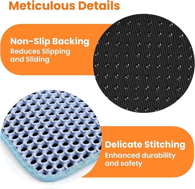 Small Cat Litter Mat, 20x14’’ Double Layer Honeycomb Cat Litter Box Mat, Non Slip Waterproof Urine Proof Litter Trapping Mat for Floor, Kitty Litter Pad, Indoor Pet Supplies, Blue