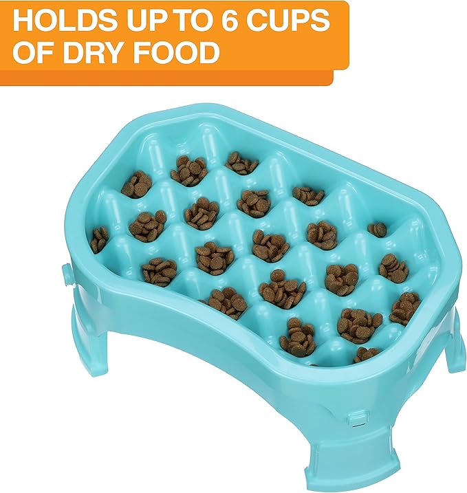 Neater Pet Brands – Neater Raised Slow Feeder Dog Bowl – Elevated and Adjustable Food Height - (6 Cup, Aquamarine)