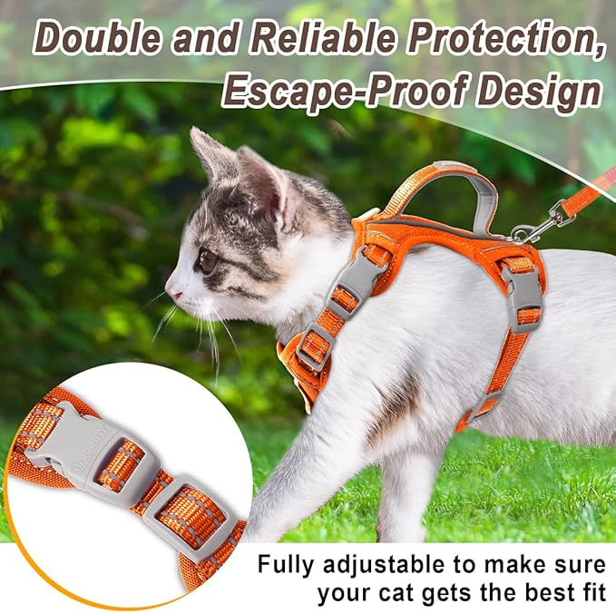 Cat Harness and Leash Set for Walking Escape Proof for Small Large cat Kitten Harness with ID tag Pocket (Orange,S)
