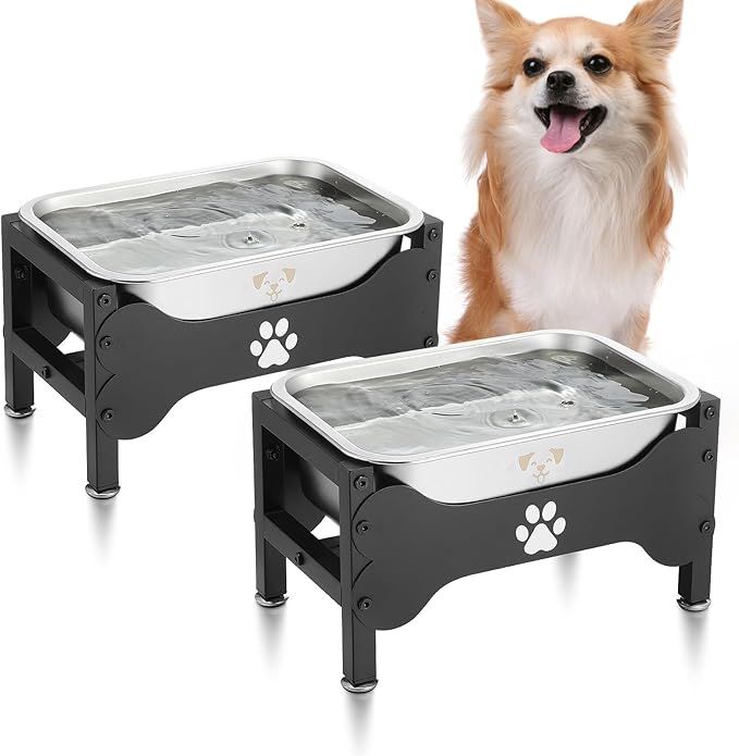 Honeydak 2 Sets Metal Elevated Dog Bowl with Stand Raised Stainless Steel Water Bowl Anti-Slip High Capacity Water Food Stand for Small Medium Large Breed Dog Indoor Outdoor(1.25 Gallons)