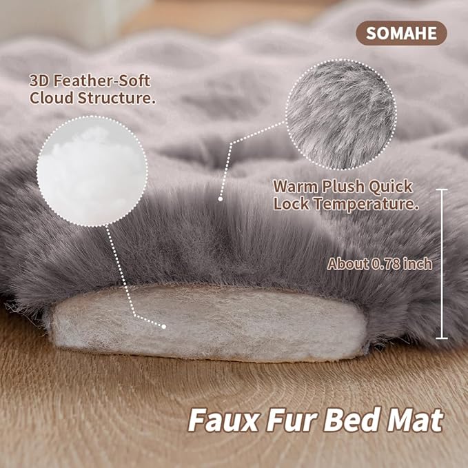 Dog Beds Mat Cute Cat Beds for Indoor Cats Faux Fur Pet Pad with Non-Slip Bottom Plush Kitten Bed for Carriers/Sofa Puppy Washable 27 x 20 Inch Large Grey