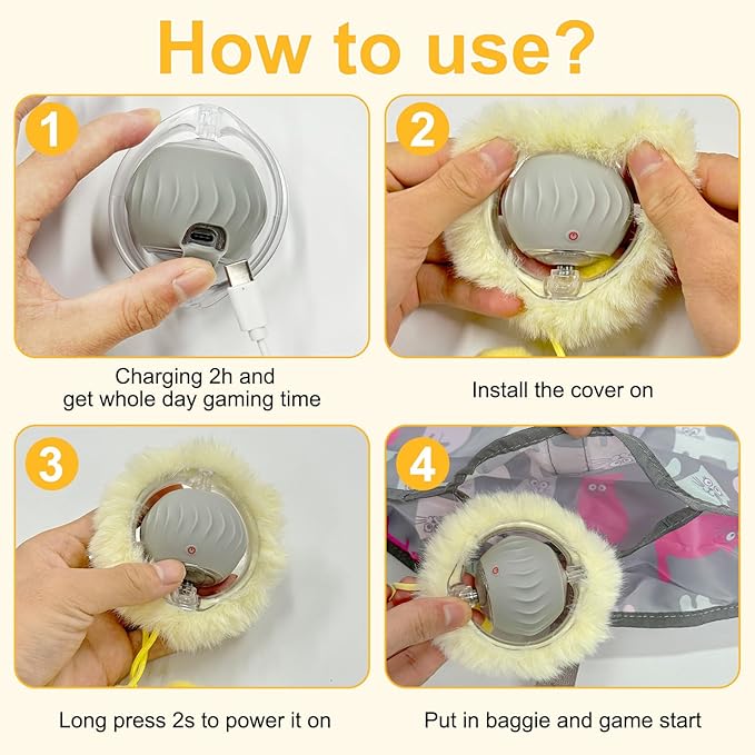 Interactive Cat Toys for Indoor Cats, Automatic Motion Toy in Pouch, Activated Fast Rolling Ball in Play Mat, Hide and Seek Mouse Catching Game with Chirping, LED Light, Auto On/Off (Grey)