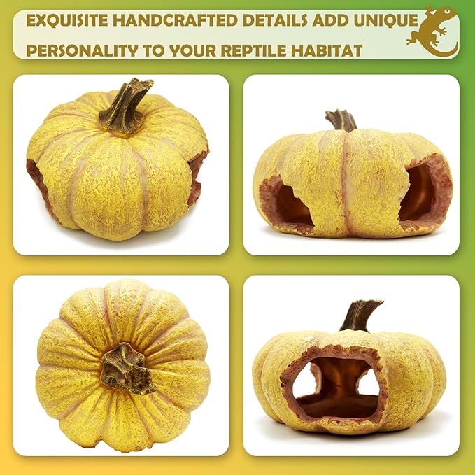 Pumpkin Leopard Gecko Hide Reptile Bearded Dragon Tank Hideout Caves Accessories Halloween Turtle Lizard Snake Décor Amphibian Habitat Tortoise Terrarium Decoration