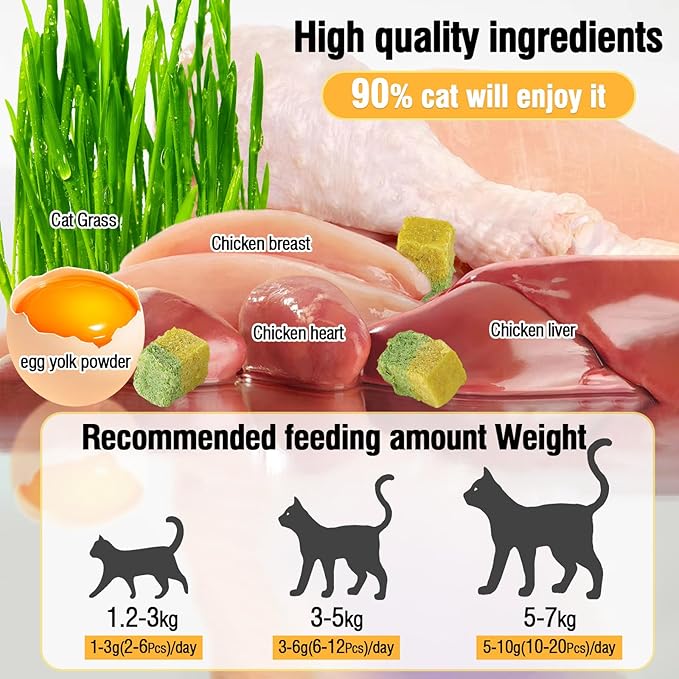 HavenJanny Freezed-Dried Cat Grass Treats, Catgrass Egg Yolk Duo Bites, Cat Dental Treats for Hairball Control and Healthy Coat, Cats Teething Stick (60g, EggYolk)