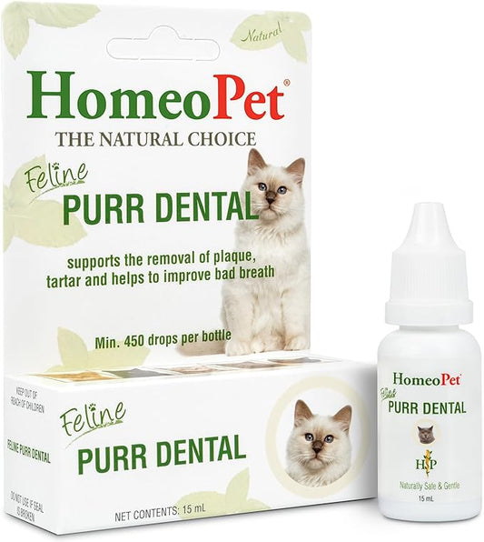 HomeoPet Feline Purr Dental, Safe and Natural Tooth and Dental Care for Cats, Cat Dental Care, 15 Milliliters