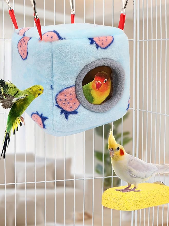 Wontee Bird Nest House Winter Warm Bird Bed for Cage Hanging Hammock Shed Hut for Parrots Budgies Parakeets Caique Senegal Cockatiels Conures (Small-5.9"x5.9"x5.9")