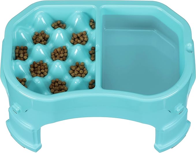 Neater Pet Brands – Neater Raised Slow Feeder Dog Bowl – Elevated and Adjustable Food Height - (Double Diner, Aquamarine)
