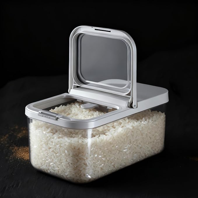 LivLab Mker Rice Storage Container -10Lbs/1.3Gal/6KG Rice Container Airtight Grain Dispenser Kitchen Pantry Organizer with Measuring Cup, BPA-Free, Clear Design for Dry Food