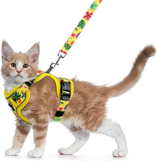 Halypet Cat Harness and Leash Set for Walking, Escape Proof Adjustable Vest Harness with 3-in-1 Integrated Buckles, Easy Control Soft Breathable Mesh with Reflective Strips for Cats, S, Bright Yellow