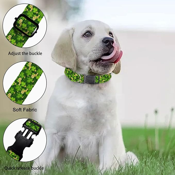 Shamrock Gold Coin St Patrick's Day Dog Collar Soft Pet Collars for Small Medium Large Breed Dogs Cats Puppy Kitten Terrier