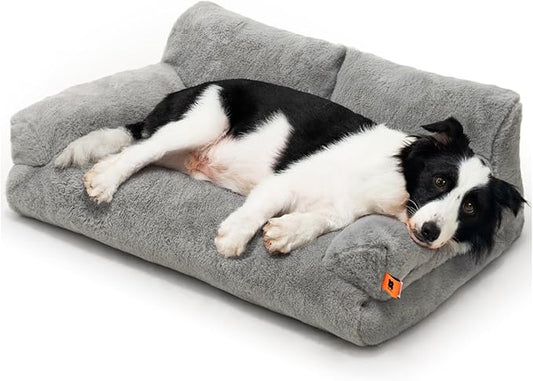 MEWOOFUN Cat Bed for Indoor Cats, Washable Dog Beds for Small Medium Dogs & Cats, Fluffy Cat Couch with Non-Slip Bottom (Grey, 33.5" L x 25.6" W x 11.5" Th)