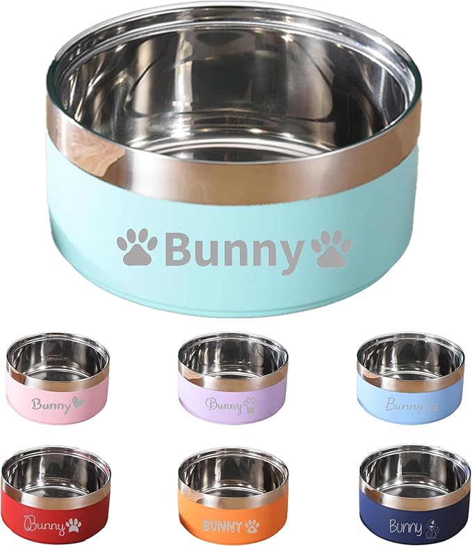 Personalized Dog Bowls with Name, BUGMKCS Customized Steel-stanless Pet Water Bowls for Both Cat & Dog, Engraved Dog Water Bowl, Durable Cute Double Layer Reinforcement Cat Food Bowl for Pets Gifts