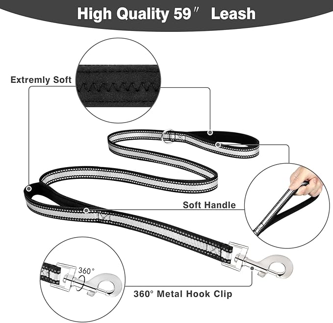 WINSEE Pet Harness Collar and Leash Set, All-in-one Reflective Dog Harness No Pull with Adjustable Buckles for Puppies, Small, Medium, Large, and Extra-Large Dogs (Small, Black)