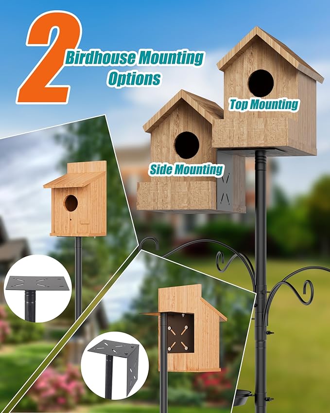 Bird Feeder Pole 92 Inch, Bird Squirrel Proof Baffle Heavy Duty Stand Feeding Station for Outside Backyard Garden Wild Birds Watching