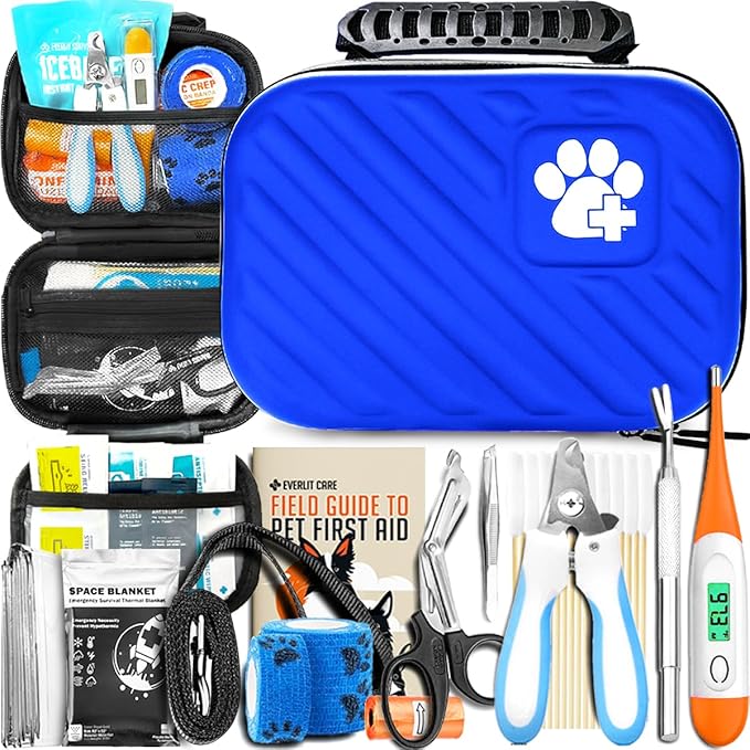 EVERLIT Pet Medic First Aid Kit | Vet-Approved Animal Care Kit with 95 Pcs Medical, Outdoor & Emergency Supplies to Treat Dogs, Cats | Travel-Friendly Compact Bag for Home, Car and Travel (Blue)