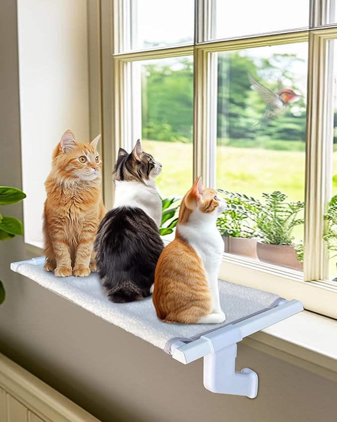 Heavy-Duty Cat Window Sill Perch All-Metal Frame Supports up to 120 lbs – Durable, Easy-to-Assemble Cat Window Hammock for Large Cats and Multiple Cats (L 1PC)