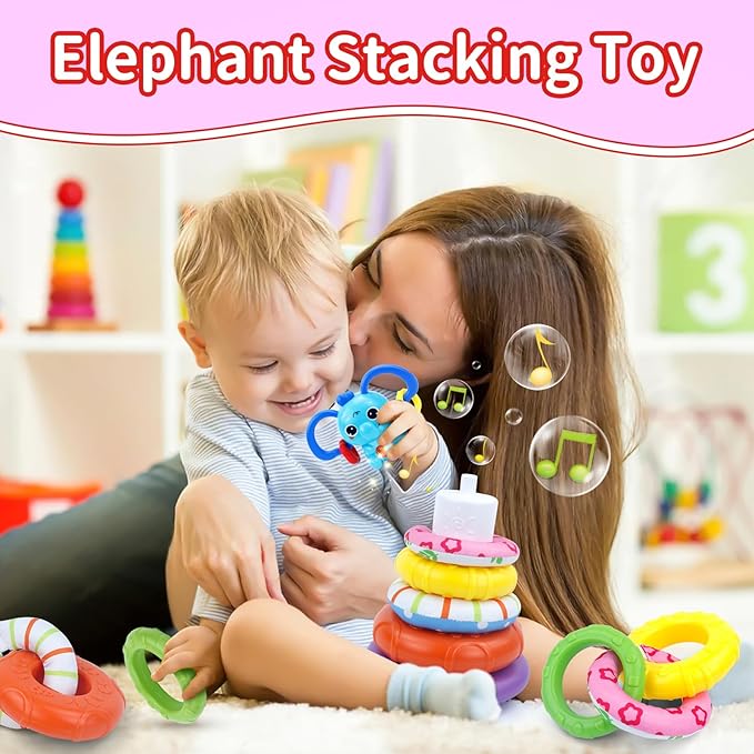 4 in 1 Baby Toy for 6 9 12 18 Month, Learning Toys for Babies 6-12 Months, Baby Busy Cube, Stacking Sorter, Pull String & Piano Xylophone Travel Toy, Birthday Gift for 1 2 Year Old