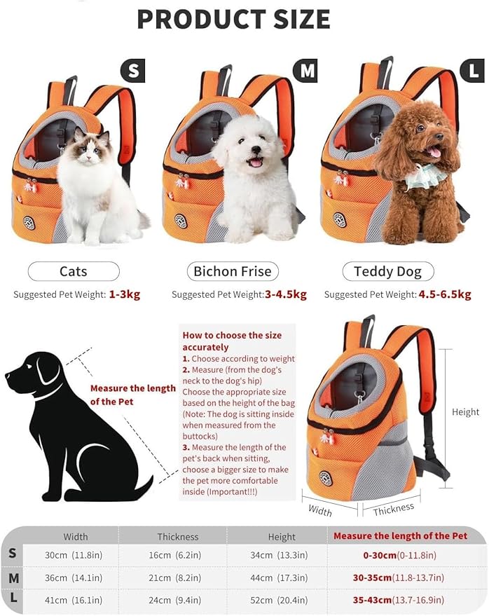 Pet Carrier Backpack,Breathable Dog Backpack Carrier with Adjustable Straps,Side Storage Pockets,Dog Head-Out Backpacks with Safety Belt,Puppy Front and Back Carriers for Small Dogs Cats