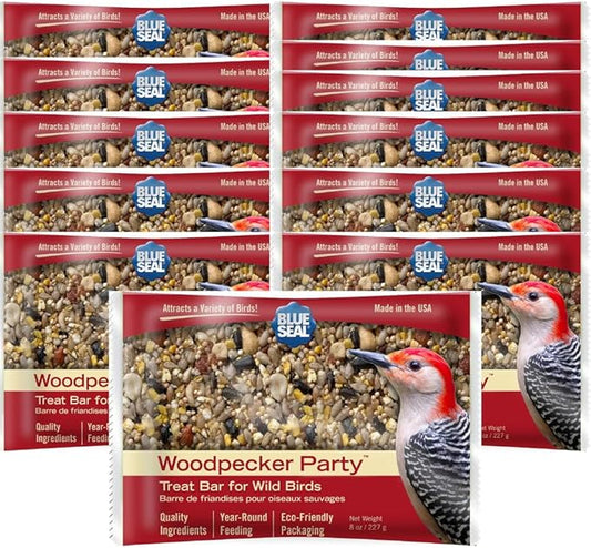 Blue Seal Woodpecker Suet Treat Bars for Wild Birds - No Mess Suet Feed, Food for Woodpeckers, Cardinals, Sparrows & More - 8 oz Bird Seed Cakes (Pack of 12)